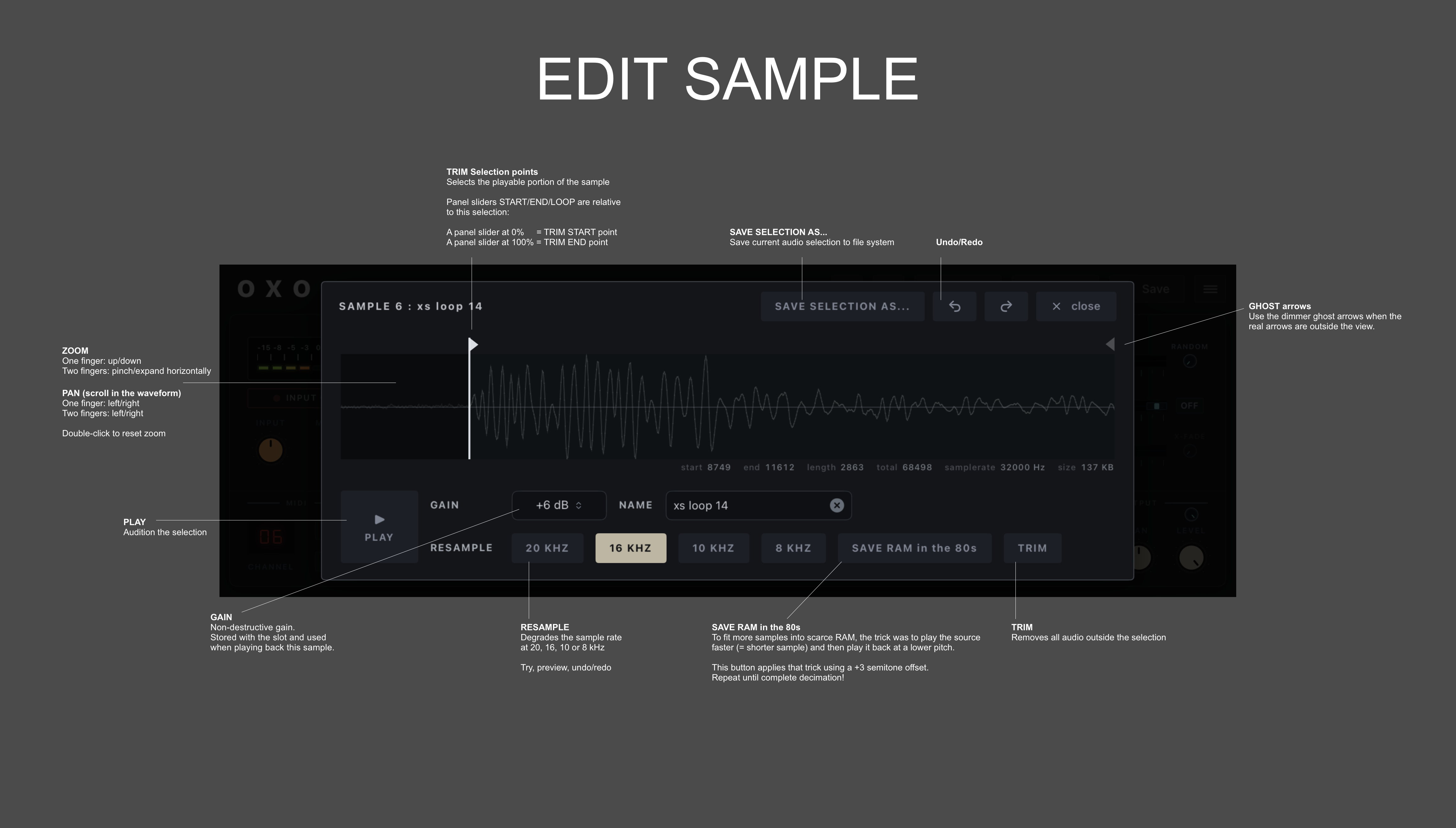 Oxo Sample manual screenshot: edit sample page